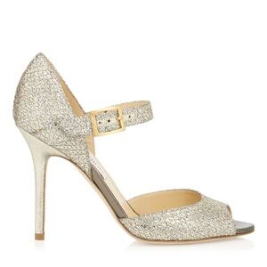 Jimmy Choo Sparkling Silver Peep-Toe Heels | EU 37